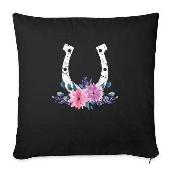 Horse Lover Floral Cute Gift Horseshoe In Flowers - Sofa pillowcase 17,3'' x 17,3'' (45 x 45 cm) - black - Front