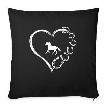 Cheval mignon amour fer à cheval coeur cadeau cheval maman Hor - Housse de coussin décorative 45 x 45 cm - noir - Devant
