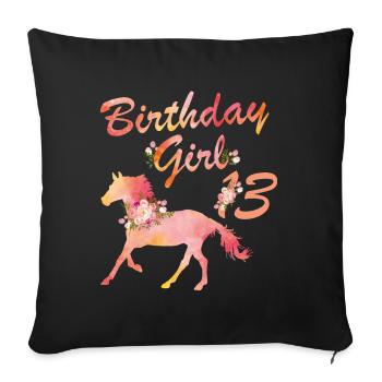 Les amoureux des chevaux adorent le 13e anniversaire des filles - Housse de coussin décorative 45 x 45 cm - noir - Devant