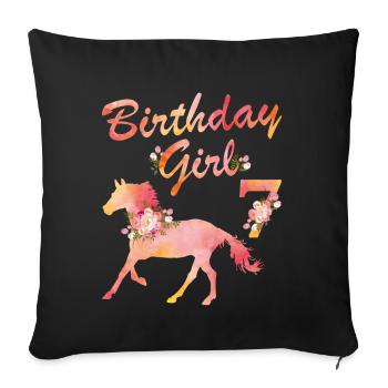 Les amoureux des chevaux adorent le 7ème anniversaire des filles - Housse de coussin décorative 45 x 45 cm - noir - Devant