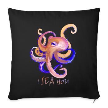 T-shirt octopus octopus watercolor I sea you - Sofa pillowcase 17,3'' x 17,3'' (45 x 45 cm) - black - Front
