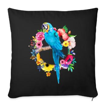 Parrot Macaw Bird Animal Flowers Flower Wreath Colorful - Sofa pillowcase 17,3'' x 17,3'' (45 x 45 cm) - black - Front