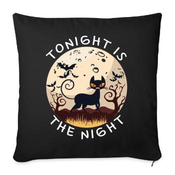 Ce soir, c’est la nuit du chat noir Halloween - Housse de coussin décorative 45 x 45 cm - noir - Devant