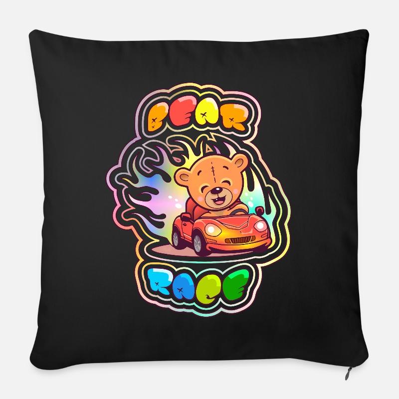 Course de l'ours en peluche 1 - Housse de coussin décorative 45 x 45 cm - noir