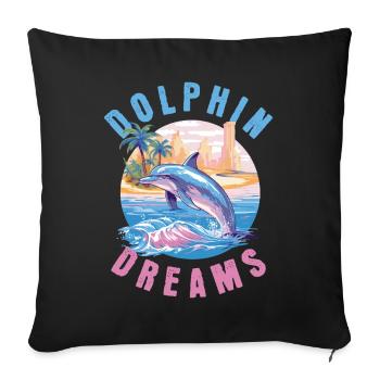 Dauphin Été Soleil Plage Mer Palmiers Vacances - Housse de coussin décorative 45 x 45 cm - noir - Devant