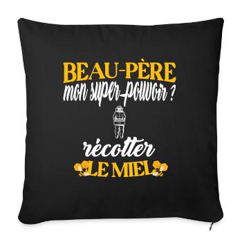 Beau-père t-shirt apiculteur abeille miel métier - Housse de coussin décorative 45 x 45 cm - noir - Devant