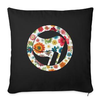 Drapeau floral Antifa rouge coloré - Housse de coussin décorative 45 x 45 cm - noir - Devant