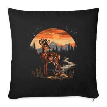 Faon Cerf Forêt Chevreuil Nature Coucher de Soleil - Housse de coussin décorative 45 x 45 cm - noir - Devant
