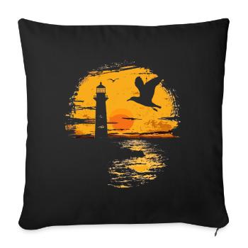 Mouette Oiseau De Mer Phare Coucher De Soleil - Housse de coussin décorative 45 x 45 cm - noir - Devant