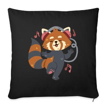 Roter Panda hört Musik und tanzt - Sofakissenbezug 45 x 45 cm - Schwarz - Vorne
