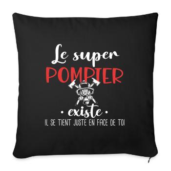 Pompier Caserne Militaire Métier Humour Incendie - Housse de coussin décorative 45 x 45 cm - noir - Devant