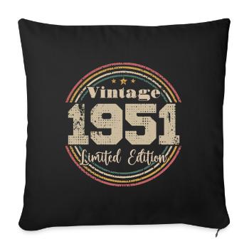 1951 Anniversaire Vintage Rétro Né En - 1951 - Housse de coussin décorative 45 x 45 cm - noir - Devant