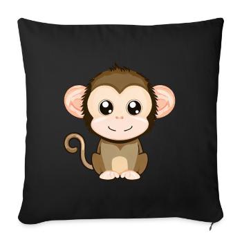 Singe mignon et joyeux - style kawaii - Housse de coussin décorative 45 x 45 cm - noir - Devant