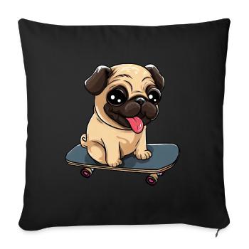 Skateboardender Mops: Niedlicher Rollspaß - Sofakissenbezug 45 x 45 cm - Schwarz - Vorne
