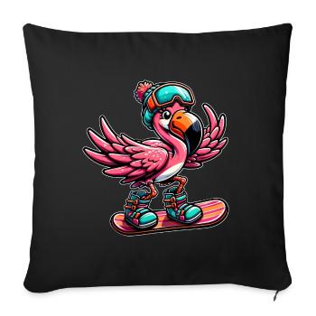 Süßer Comic Flamingo Snowboarder Snowboarding - Sofakissenbezug 45 x 45 cm - Schwarz - Vorne