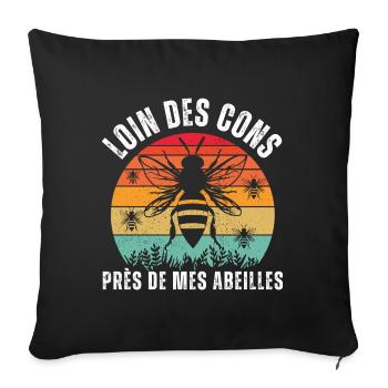 Loin des cons près de mes abeilles apiculteur - Housse de coussin décorative 45 x 45 cm - noir - Devant