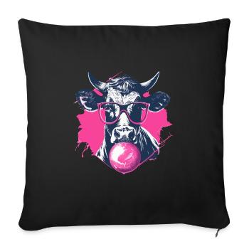 Vache avec des lunettes et du chewing-gum rose - Housse de coussin décorative 45 x 45 cm - noir - Devant