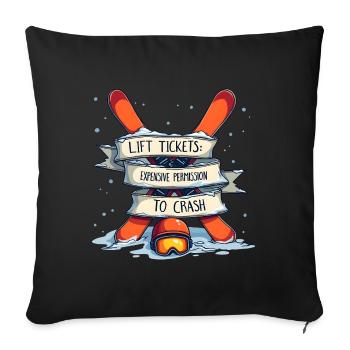 Billets de remontées mécaniques – ski et plaisir sur les pistes - Housse de coussin décorative 45 x 45 cm - noir - Devant