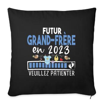 Futur Grand Frère 2023 Cadeau Naissance Bébé - Housse de coussin décorative 45 x 45 cm - noir - Devant