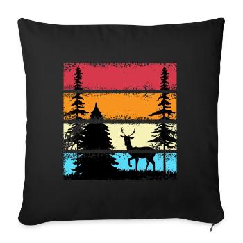 Wald shinrin yoku Waldmeditation retro Hirsch - Sofakissenbezug 45 x 45 cm - Schwarz - Vorne