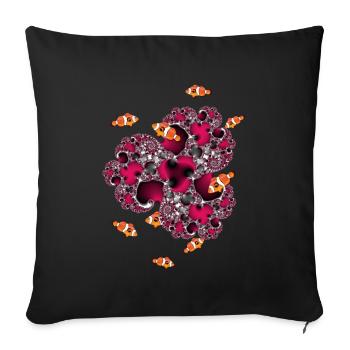 Fractal #15 Coral Clownfish - Sofa pillowcase 17,3'' x 17,3'' (45 x 45 cm) - black - Front