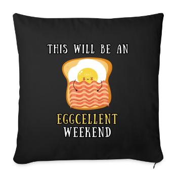 Week-end disant toast aux œufs frits et bacon - Housse de coussin décorative 45 x 45 cm - noir - Devant
