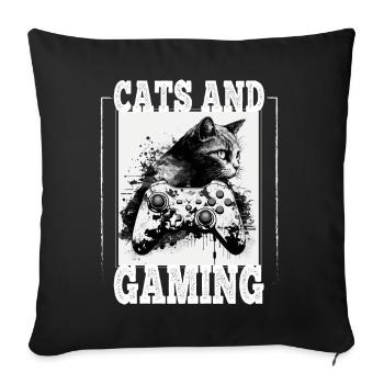 Cats and Gaming Cat Kitten Controller Gaming - Sofa pillowcase 17,3'' x 17,3'' (45 x 45 cm) - black - Front