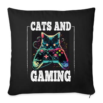 Cats and Gaming Cat Kitten Controller Gaming - Sofa pillowcase 17,3'' x 17,3'' (45 x 45 cm) - black - Front