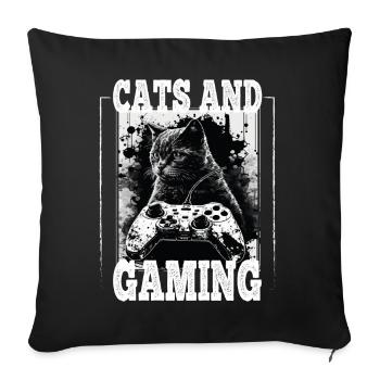 Cats and Gaming Cat Kitten Controller Gaming - Sofa pillowcase 17,3'' x 17,3'' (45 x 45 cm) - black - Front