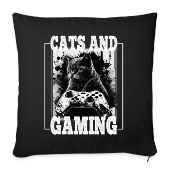 Cats and Gaming Cat Kitten Controller Gaming - Sofa pillowcase 17,3'' x 17,3'' (45 x 45 cm) - black - Front