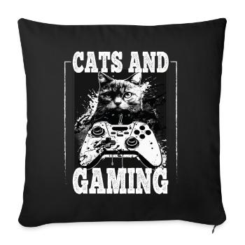 Cats and Gaming Cat Kitten Controller Gaming - Sofa pillowcase 17,3'' x 17,3'' (45 x 45 cm) - black - Front