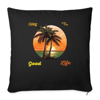 Palm beach "Living the good life" with sunset - Sofa pillowcase 17,3'' x 17,3'' (45 x 45 cm) - black - Front
