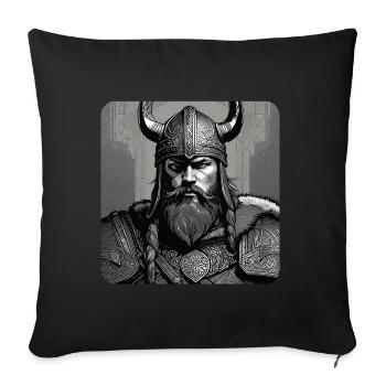 Fier Viking avec des cornes casque berserker germanique - Housse de coussin décorative 45 x 45 cm - noir - Devant