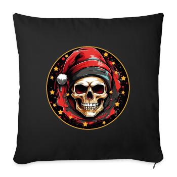 Crâne comme crâne de Père Noël avec chapeau de Père Noël - Housse de coussin décorative 45 x 45 cm - noir - Devant