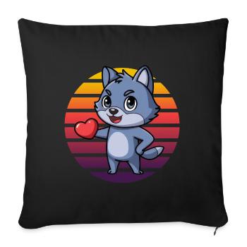 Renard bleu avec coeur - Rétro Vintage Sunset - Housse de coussin décorative 45 x 45 cm - noir - Devant