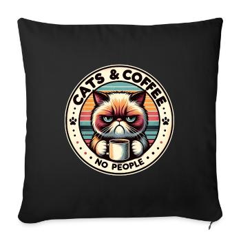 Le chat et le café, pas les gens - Housse de coussin décorative 45 x 45 cm - noir - Devant