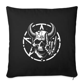 Skull with horns pentagram makes devil horns - Sofa pillowcase 17,3'' x 17,3'' (45 x 45 cm) - black - Front