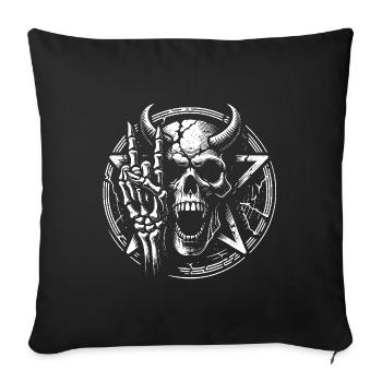 Skull with horns pentagram and devil horns - Sofa pillowcase 17,3'' x 17,3'' (45 x 45 cm) - black - Front