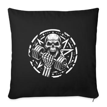 Entraînement de musculation avec haltère crâne et pentagramme - Housse de coussin décorative 45 x 45 cm - noir - Devant