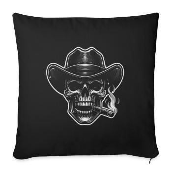 Crâne cool avec cigare et chapeau de cow-boy Stetson - Housse de coussin décorative 45 x 45 cm - noir - Devant