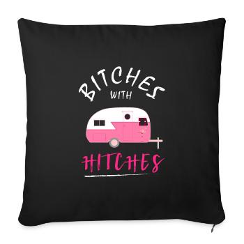 Camping Queen caravan cadeau femme campeur - Housse de coussin décorative 45 x 45 cm - noir - Devant