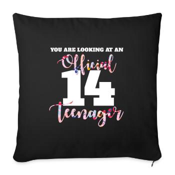 Adolescent 14 ans 2007 14e anniversaire fille femme - Housse de coussin décorative 45 x 45 cm - noir - Devant