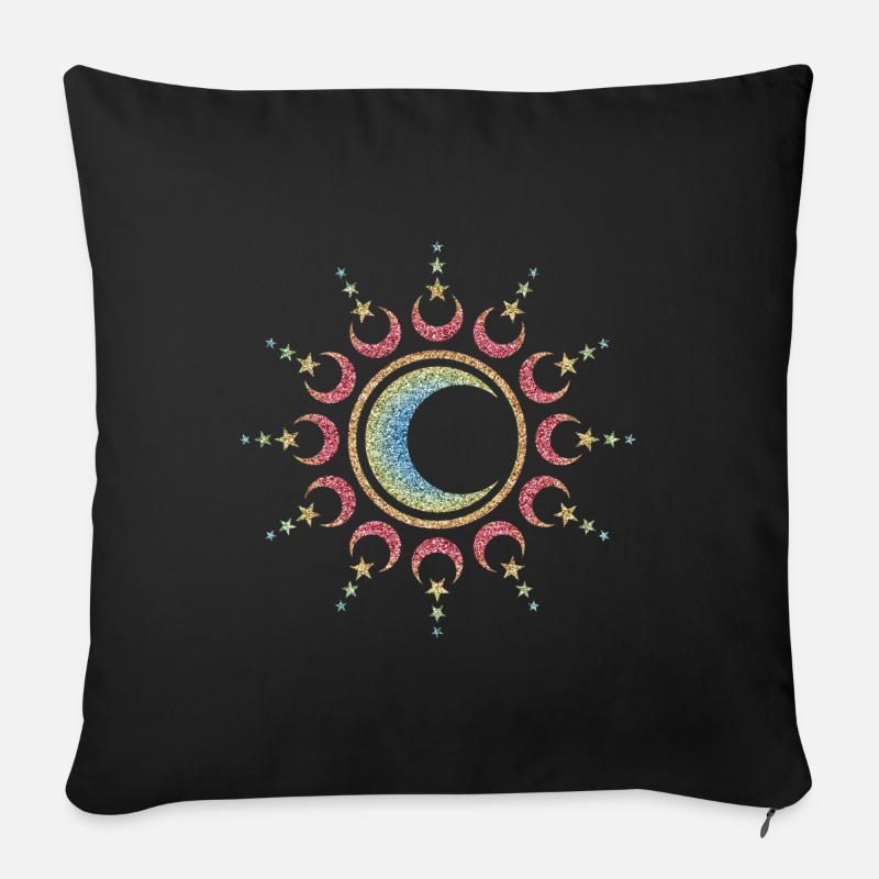 Sonne, Mond und Sterne, Mandala, Symbol, Kosmos - Sofakissenbezug 45 x 45 cm - Schwarz