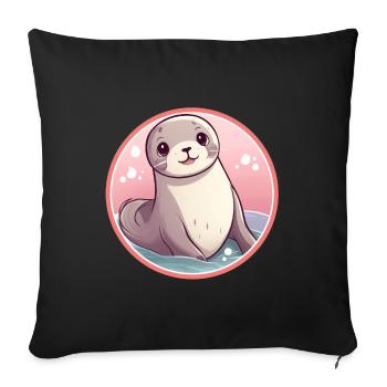 Sceau Kawaii - Housse de coussin décorative 45 x 45 cm - noir - Devant