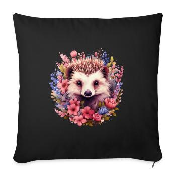 Hedgehog cottagecore - Sofa pillowcase 17,3'' x 17,3'' (45 x 45 cm) - black - Front