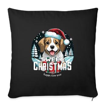Weihnachtshund Sweet Christmas - Sofakissenbezug 45 x 45 cm - Schwarz - Vorne