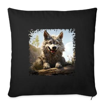 Funny Wolf - Sofa pillowcase 17,3'' x 17,3'' (45 x 45 cm) - black - Front