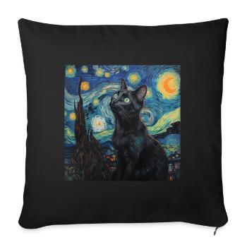 Black Cat, Cat, Animal, Van Gogh, Starry Night - Sofa pillowcase 17,3'' x 17,3'' (45 x 45 cm) - black - Front