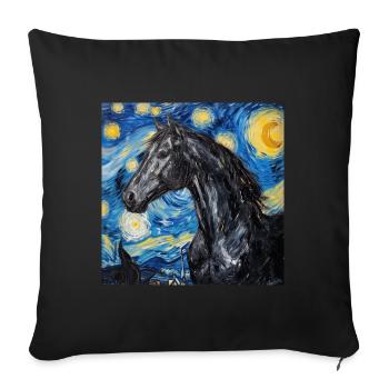 Horse, Animal, Van Gogh, Starry Night - Sofa pillowcase 17,3'' x 17,3'' (45 x 45 cm) - black - Front