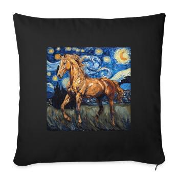 Cheval, Animal, Van Gogh, Nuit Étoilée - Housse de coussin décorative 45 x 45 cm - noir - Devant